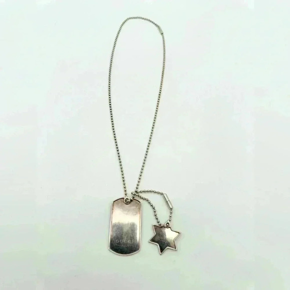 🔥FINAL BEST PRICE 🔥 Gucci Silver Dog Tag pendant with a Gucci Star Pendant - Picture 1 of 13